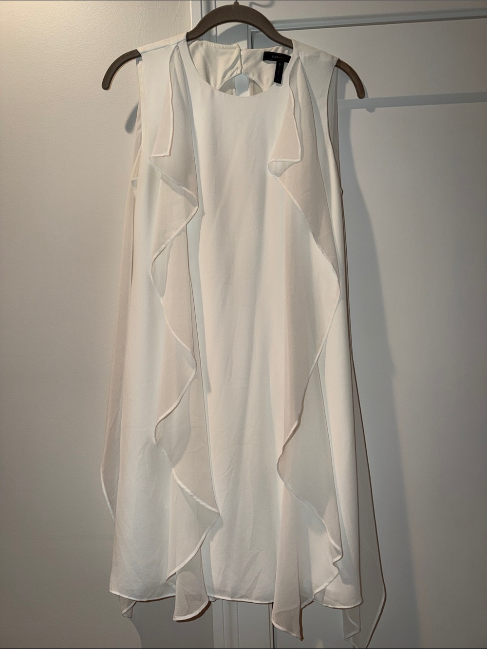 BCBG Chiffon Ruffle Sleeveless Dress - White